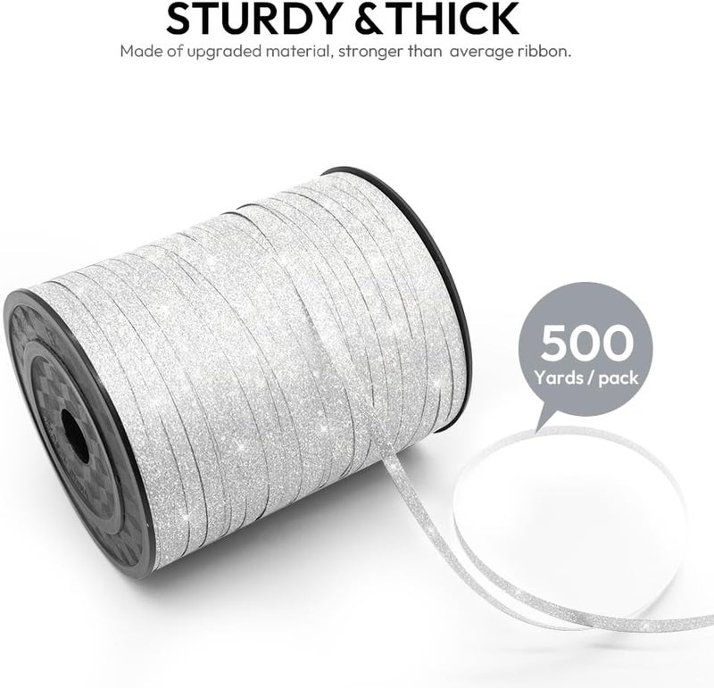 HimBen 500 Yards Curling Ribbon for Gift Wrapping, 3/16" Balloon String for Christmas Valentine Birthday Wedding Party Festival Decoration, Crafts, Flower Bouquet(Glitter Silver) - Image 2